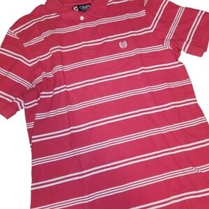 Chaps Pink and White Striped Polo Shirt